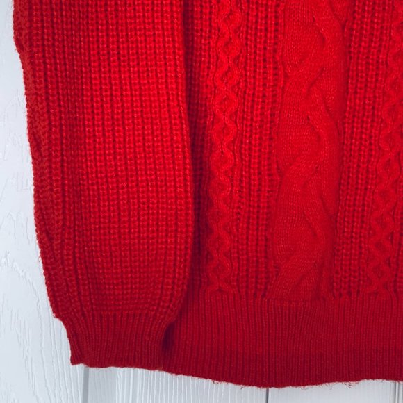 KIDS Red Cable Knit Cunky Long Sleeve Soft Sweater Unisex - Picture 5 of 12